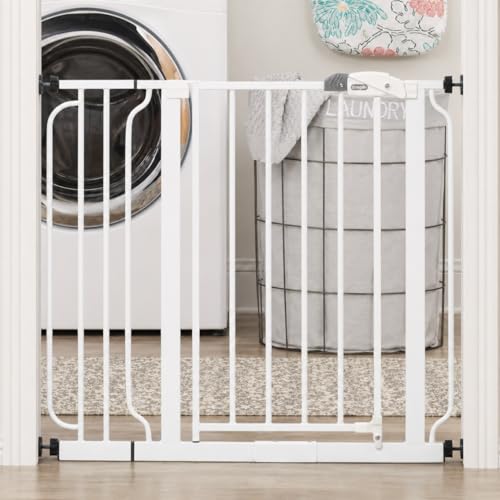 Regalo Safety 29-38.5" Baby Gate for Doorways & Bottom of Stairs, Pressure Mounted Baby Gate with Door for Babies, Toddlers & Pets, Tested & Safe for 30 Years, American Designed, American Owned, White