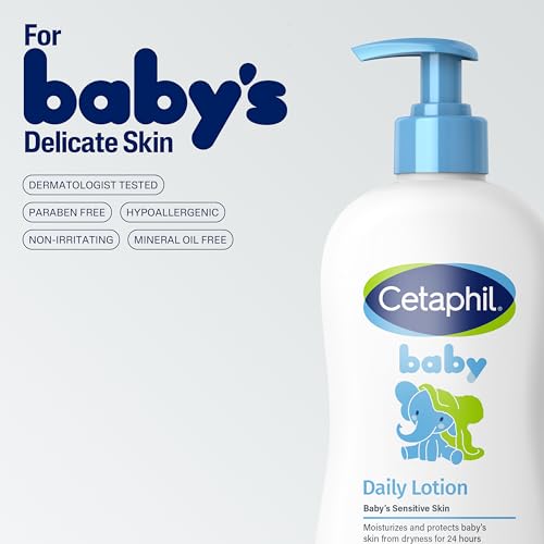 Cetaphil Baby Daily Lotion with Organic Calendula, 13.5 fl oz, Vitamin E, Sweet Almond & Sunflower Oils, Mineral Oil Free, Paraben Free, Dermatologist Tested, Clinically Proven for Sensitive Skin