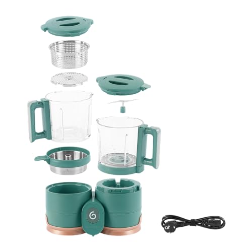 Babymoov Duo Meal Glass Food Maker - Baby Food Processor with Built-in Glass Steamer, Stainless Steel Basket, and Glass Blender (Over 6 Cup Capacity), Dark green