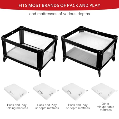 Pack and Play Mattress Pad Protector 2 Pack Waterproof, Cotton Fabric Absorbent, Soft Pack and Play Sheets, Fits Graco Play Yards, Baby Portable Mini Cribs. Foldable Mini Crib Sheets Cover