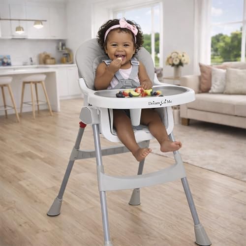 Dream On Me Portable 2-in-1 Tabletalk High Chair, Convertible Compact High Chair, Light Weight Portable Highchair, Grey
