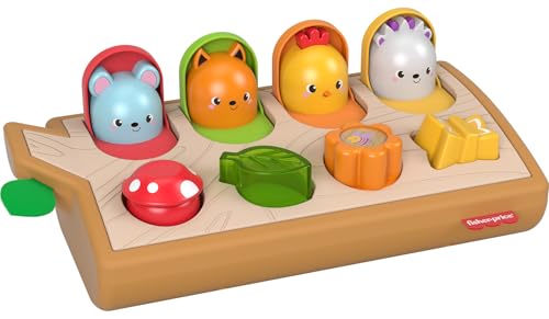 Fisher-Price Baby Toy Hide & Peek Pop-Up Animal-Themed Sensory Activity with Wood Accents & Sounds for Ages 9+ Months