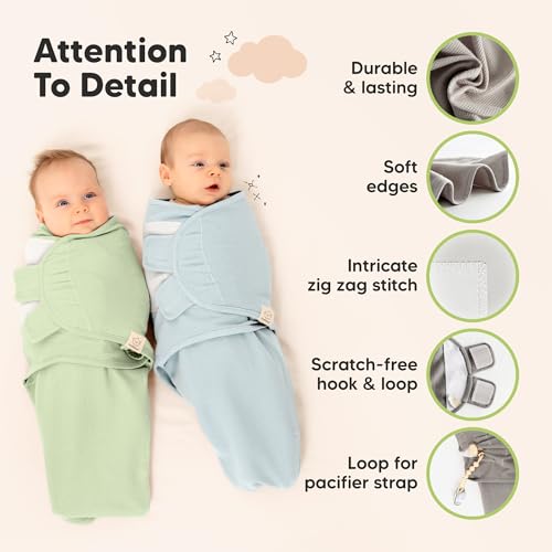 3-Pack Organic Swaddles for Newborns Sleep Sacks – Baby Swaddles 0-3 Months, Newborn Swaddle Wrap, Infant Wearable Blanket, Baby Sleep Sack Girls, Boys, Soft & Snug, Large Hook & Loop Closure (Ripple)