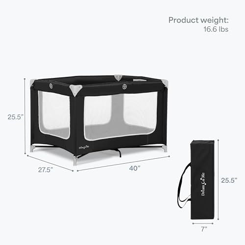 Dream On Me Zodiak Baby Playard, Breathable Mesh Sides, Soft Comfortable Mattress, Quick & Easy to Fold with Travel Carry Bag, Compact Space Saving Design - Black