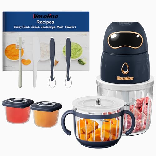 Veroline Baby Food Maker, 10-in-1 Baby Food Processor Set with 2 Glass Bowls (600ml+300ml), Baby Food Blender for Baby Puree, Fruit, Meat, Vegatable, Baby Food Storage Containers, Baby Essentials