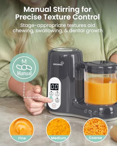 Grownsy Baby Food Maker with Steam Basket, One Step Baby Food Processor Steamer Puree Blender Grinder Mills Machine, Auto Cooking Grinding and Sterili-zing for Healthy Homemade Baby Food, Dark Grey