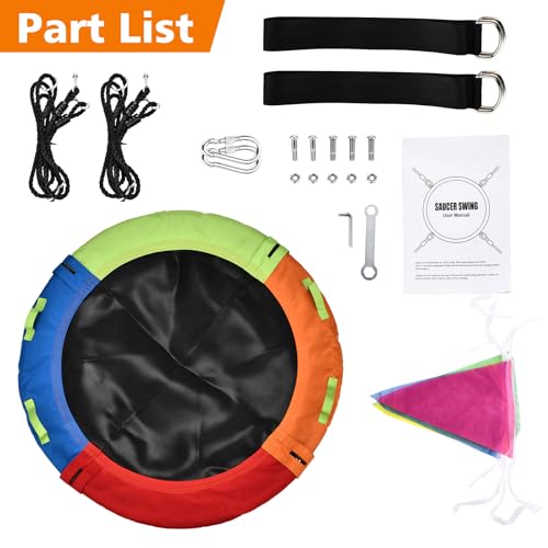 Tree Swing, Saucer Swing, 40 inch 900lbs Weight Capacity, with Adjustable Hanging Straps, for Backyard Outdoor, Multicolor, Circle Round Disc, Gifts for Kids