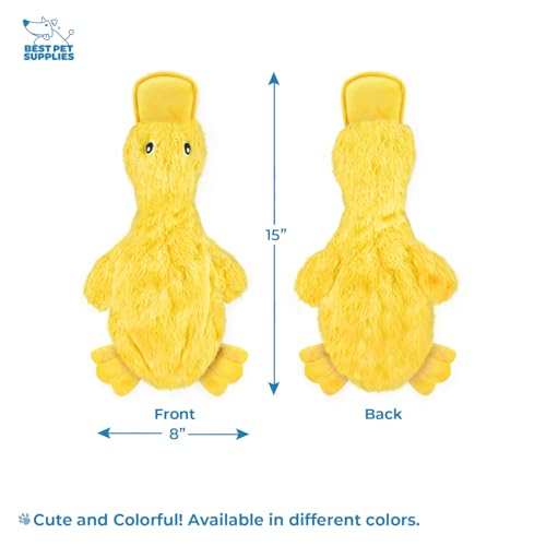 Best Pet Supplies Interactive Squeaky Dog Chew Toy, Ideal Dog Toys for Chewers, Small, Medium & Large Dogs, and Fetch Lovers - Crinkle Duck (Yellow), Large