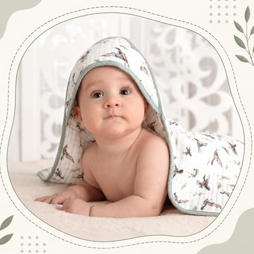 Gilprop 2 Pack Mallard Duck Baby Hooded Towels for Newborn 100% Muslin Cotton Duck Hunting Neutral Baby Bath Towel for Babies Infant Toddler and Kids, 32x32inch, Soft and Absorbent Kids Gift