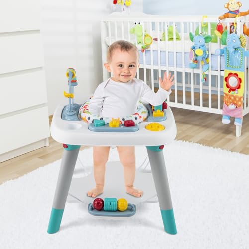 HONEY JOY Baby Bouncer Activity Center, 6-in-1 Infant Jumper & Standing Play Table w/ 360° Rotary Seat, 5 Toys, 3 Adjustable Heights, Music & Sounds, Activity Center for Babies(Blue)
