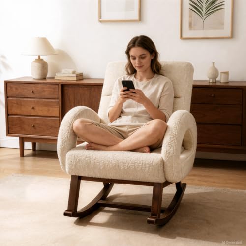 COMHOMA Rocking Chair Nursery with Ottoman, Upholstered Glider Rocker