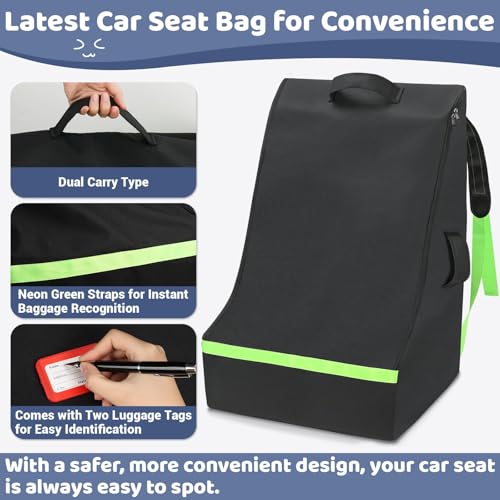 Sublaga Car Seat Bags For Airplane Travel, 600D Thickening Oxford Cloth Durable Car Seat Travel Bag For Air Travel Carseat Cover with Shoulder Straps and 2pcs Luggage Tags For Airplane