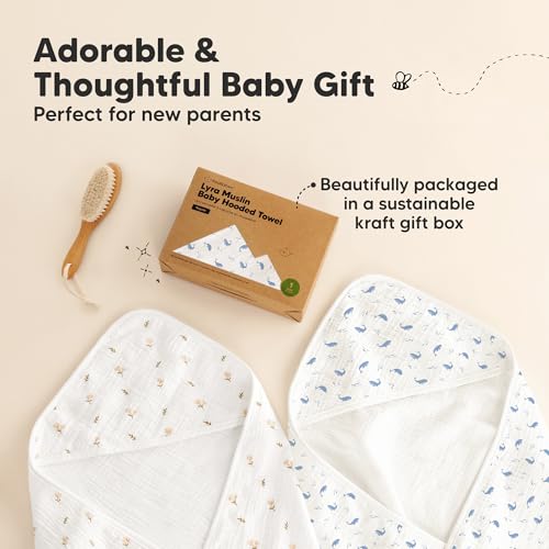 KeaBabies Muslin Baby Bath Towels with Hood for Girl Boy (Whale Bay, 35x35)