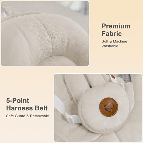 Baby Swings for Infants, FasonBaby Electric Baby Swing with 10 Preset Melodies, 5 Speeds, Remote Control and Bluetooth - Portable Infant Swing for Indoor and Outdoor(Beige)