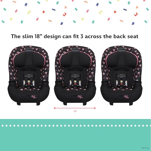 Disney Baby Ellaris 3-in-1 Convertible Car Seat, Slim Fit Design, Rear & Forward-Facing, 5-Position Headrest, 3-Across Fit, Travel-Friendly with Machine-Washable Seat Pad, Minnie Charm