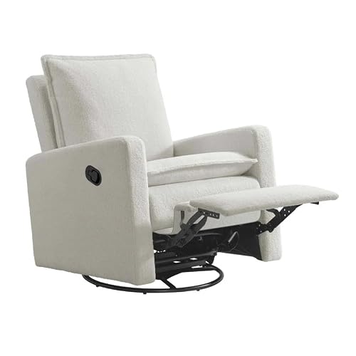Oxford Baby Uptown Upholstered Glider Recliner Rocking Chair 360° Swivel for Nursery and Living Room - Boucle White