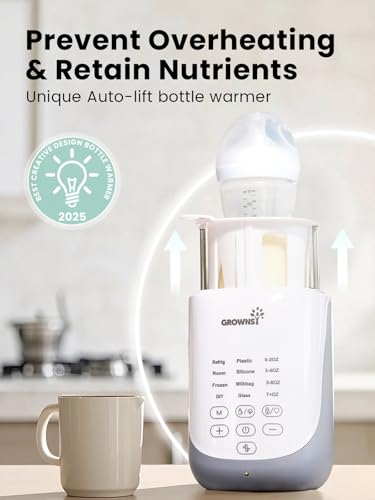 Grownsy Nutri Bottle Warmer with Innovative Auto-Lift Feature, Retain Fullest Nutrients Compact Baby Bottle Warmer, Fast & Even Heat, Always Right Temperature, Night Light for Nighttime Breastfeeding