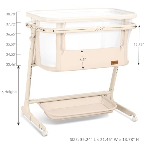 ANGELBLISS Electric Baby Bassinet Bedside Sleeper with Auto Rocking, Remote/Touch Control, 3 Timer Modes, 12 Sounds, 6 Heights, Storage & Wheels (Beige)