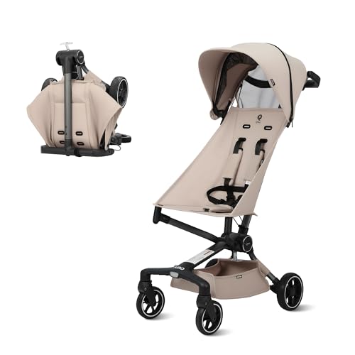 QPlay Travel Stroller for Baby & Toddlers Ages 6 Months to 4 Year Old – 9.48lbs Lightweight & Ultra-Compact Umbrella Stroller with One-Hand Fold, Airplane Carry-on Size, Reclining Seat (Beige)