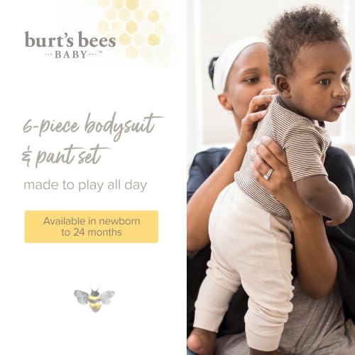 Burt's Bees Baby Unisex Bodysuits and Pants Set, 100% Organic Cotton, 6-PC