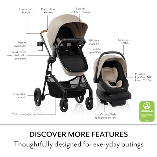Evenflo Pivot NXT Travel System with LiteMax NXT Infant Car Seat (Latte Tan)