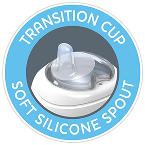 Chicco Transition Sippy Cup for Babies 4+ Months, 7oz Training Cup with Soft Silicone Spout, Easy Grip Removable Handles, Measurement Markings, BPA Free, Grey