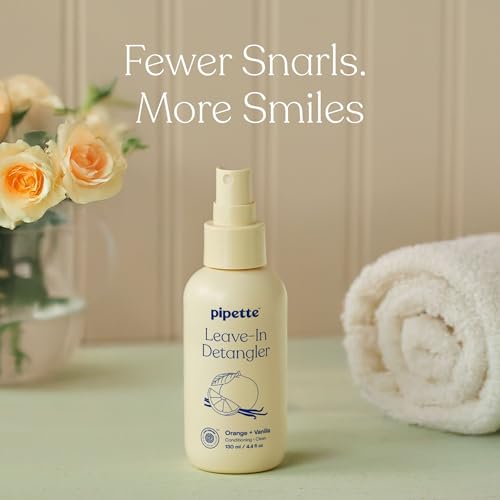 Pipette Leave-In Hair Detangler Spray for Kids, 4.4 Fl Oz, Silicone-free Detangling Spray with Squalane to Moisturize All Hair Types, Toddler and Kids Hair Products, Orange and Vanilla Scent