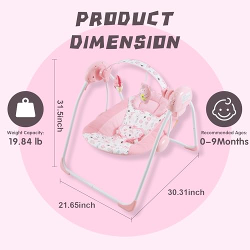 Portable Baby Swing for Infants, Compact & Foldable Infant Swing with 5-Speed Swing,Music, Timer, Cushioned Seat, Battery Operated, 0-9 Months 6-20 lbs,SG2402