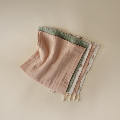 mushie Muslin Organic Cotton Washcloths 5-Pack (Pink Flowers Combo) | Soft Wipes for Baby Cleanups and Bathing