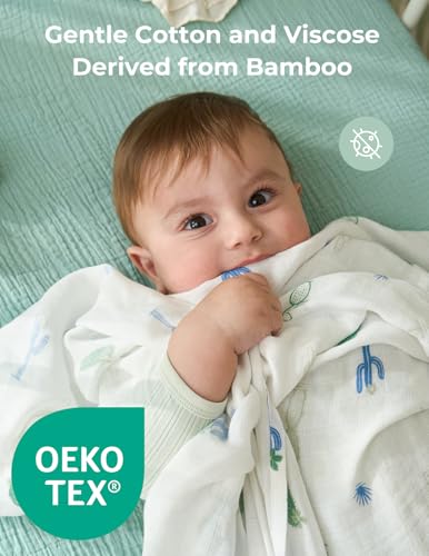 Momcozy Muslin Swaddle Blankets, 4-Pack Breathable and Skin-Friendly Receiving Blankets for Boys, Best Wishes Swaddle Blanket Shower Gifts & Baby Registry Essentials, Large 47"x47", Bravery