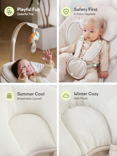 Grownsy Baby Swings for Infants, Dual Motion Side-to-Side & Front-to-Back Baby Swing Rocker with 5 Speeds and Built-in Music, 270° Seat Rotation, 5-Point Harness for Newborn 0-9 Months