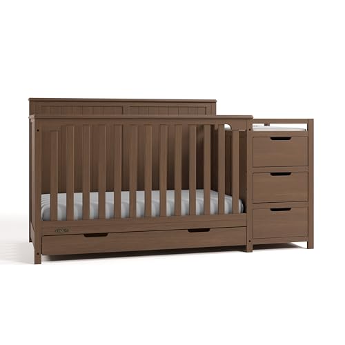 Graco Hadley 5-in-1 Convertible Crib & Changer – GREENGUARD Gold Certified, Fits Standard Crib Mattress, Converts to Toddler Bed and Full Bed, 4 Adjustable Mattress Heights (Hazelnut)