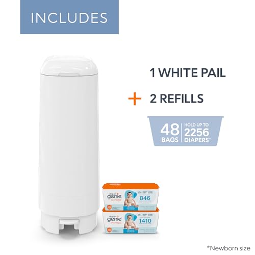 Diaper Genie Signature Gift Set | Includes Easy Roll Refill with 48 Bags | Holds Up to 2256 Newborn Diapers, Plastic