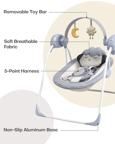 Baby Swings for Infants, Portable Baby Swing with 5-Speed, with Music and Timing for 0-9 Months 6-20 lbs
