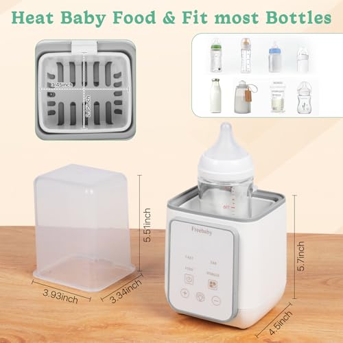 Freebaby Bottle Warmer,Fast Baby Bottle Warmer for Breast Milk & Formula, Accurate Temperature Control,Milk Warmer for All Bottles, Easy to use,24H Keep, Thawing, Sterilizing & Food Heating（Gray）