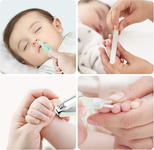 Baby Nail Clippers, 4-in-1 Safe Baby Nail Kit with Cute Case, Nail Clipper, Scissors, Tweezers, Nail File Set for Newborn, Infant, Toddler and Kids-Owl Green