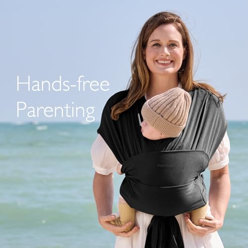 Momcozy Baby Wrap Carrier, Easy to Wear Infant Carrier Slings, Lightweight Hands Free Baby Sling, Adjustable Baby Carriers for Newborn to Toddler 8-35 lbs, Black