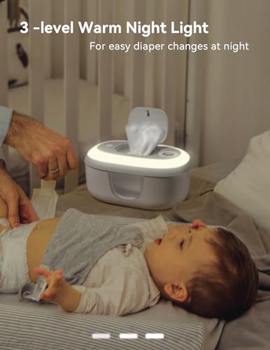 Babelio Baby Wipe Warmer and Wet Wipes Dispenser | Large Capacity Wipes Warmer for Babies with Night Light | Top Even Heating, 4-Level Temperature (100-131℉) | Newborn Essentials