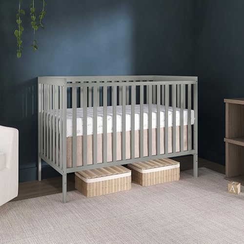 Dream On Me Synergy 5-in-1 Convertible Full-Size Baby Crib with Toddler, Day & Full Bed Conversion in Cool Grey, GreenGuard Gold & BSA, 3 Mattress Heights, Sustainable Pinewood