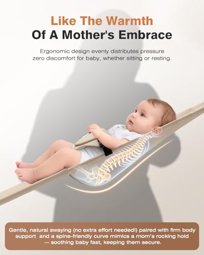 Feeplas Baby Bouncer, Bouncer Seat for Babies 0-12 Months, Ergonomic Rocking Chair with Detachable Hanging Bar, 3-Height Adjustments, Foldable & Portable Infant Rocker, Machine Washable Fabric, Beige