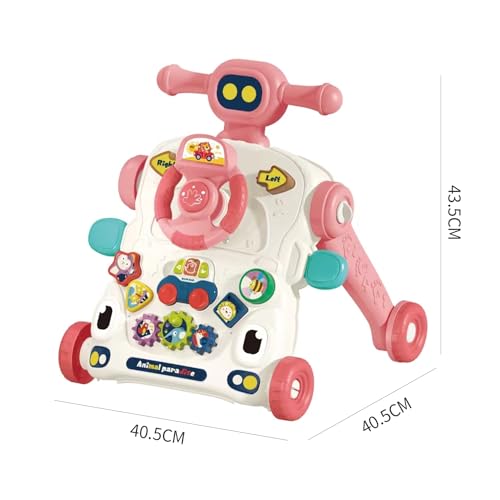 Asou Baby Walker 3 in 1 Sit to Stand Walker With Activity Table and Center for Newborn Toddler (Pink)