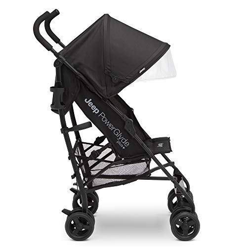 Jeep PowerGlyde Plus Stroller by Delta Children Lightweight Travel Stroller with Smoothest Ride, Aluminum Frame, 4-Position Recline, Extra Large Storage Basket, Black
