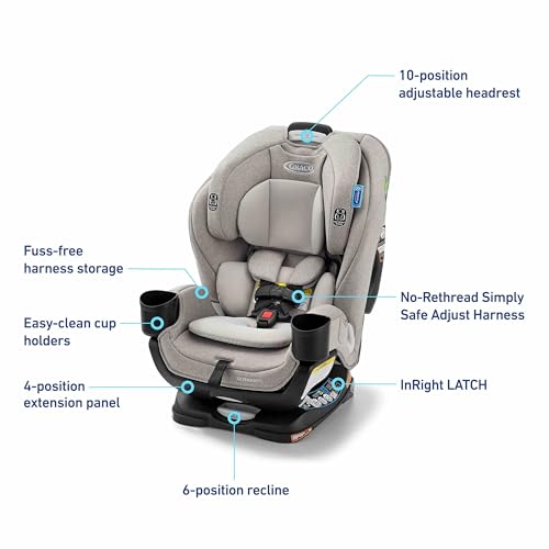Graco Extend2Fit 3-in-1 Convertible Car Seat, 3 Modes – Rear Facing, Forward Facing Baby Car Seat and Highback Booster Seat, Adjustable Extension Panel for Extra Legroom, Ashten