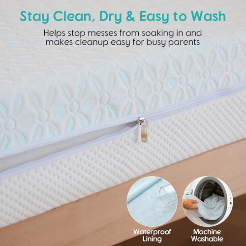 Grbsy 4 in 1 Crib Mattress, 6" Dual Sided Memory Foam Toddler Bed Mattress, Cotton Heat & Tencel Cooling Cover, Firm Breathable Baby Mattress for Infant & Toddler, Waterproof Linning & Washable