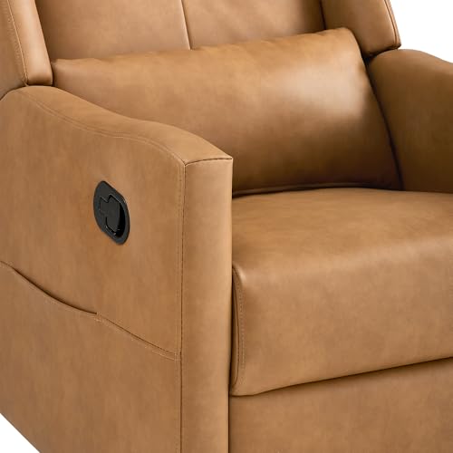KISLOT Faux Leather Recliner Swivel Glider, 360° Rotation Nursery Chair Upholstered Reclining Rocker with Wood Base for Living Room Bedroom Nursery