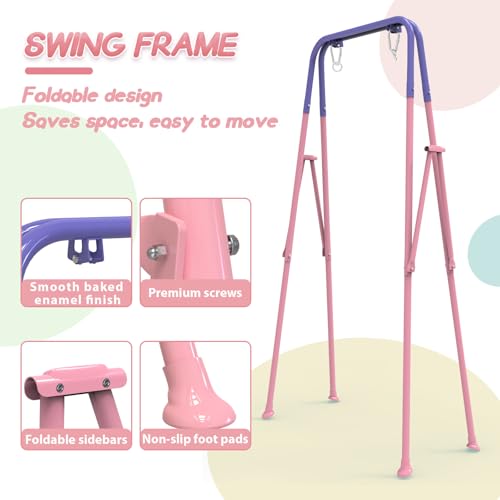 Foldable Toddler Swing Set and Baby Jumper, Indoor & Outdoor Use, Baby Bouncer Jumper, Safe and Durable Swing Set for Backyard （Pink）