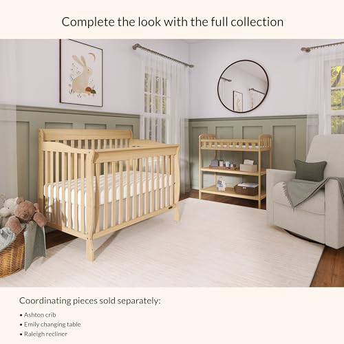 Dream On Me Emily Changing Table, Compact and Lightweight, Solid New Zealand Pinewood, Elevated Safety Rails, Two Storage Shelves, Includes Water-Resistant 1" Changing Pad — Natural