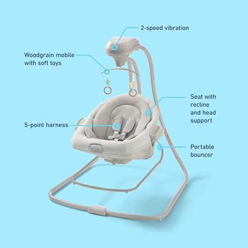 Graco DuetConnect LX Baby Swing and Bouncer - 2-in-1 Infant Swing and Baby Rocker, Newborn Essential, Gifts for New Parents