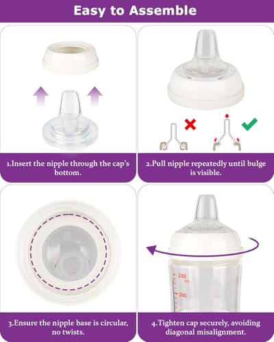 Sippy Spout Nipples for Pigeon PPSU&PP Nursing Baby Bottle and Glass Baby Bottles,Soft Silicone Sippy Cup Nipples,Leak-Proof,Variable Flow Conversion Nipple,6+ Months,4 Count