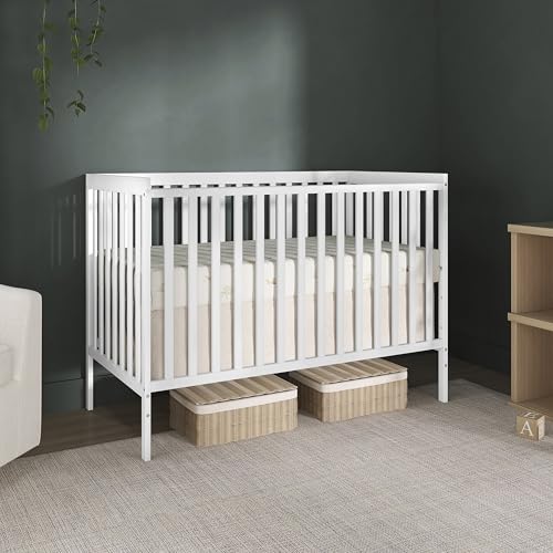 Dream On Me Synergy 5-in-1 Convertible Full-Size Baby Crib with Toddler, Day & Full Bed Conversion in White, GreenGuard Gold & BSA, 3 Mattress Heights, Sustainable Pinewood
